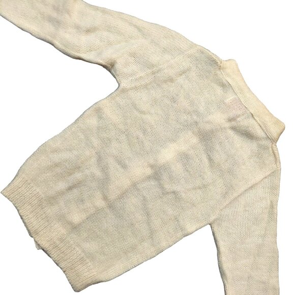 Vintage 1940s-1950s Cream Mock Neck Long Sleeve Cardigan Sweater Big Buttons XXS - Picture 6 of 7